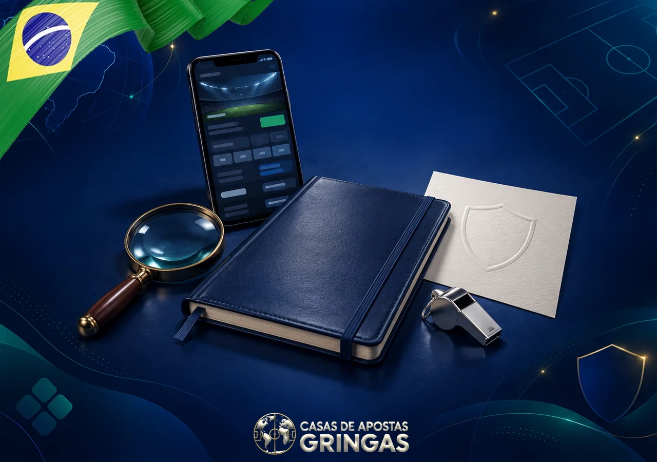 Celular, lupa e documentos compõem uma análise cuidadosa de plataformas de apostas