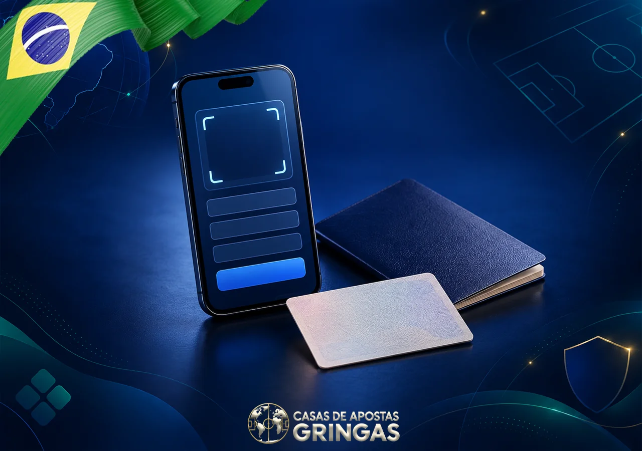Celular com moldura de verificação acompanha cartão e documentos pessoais